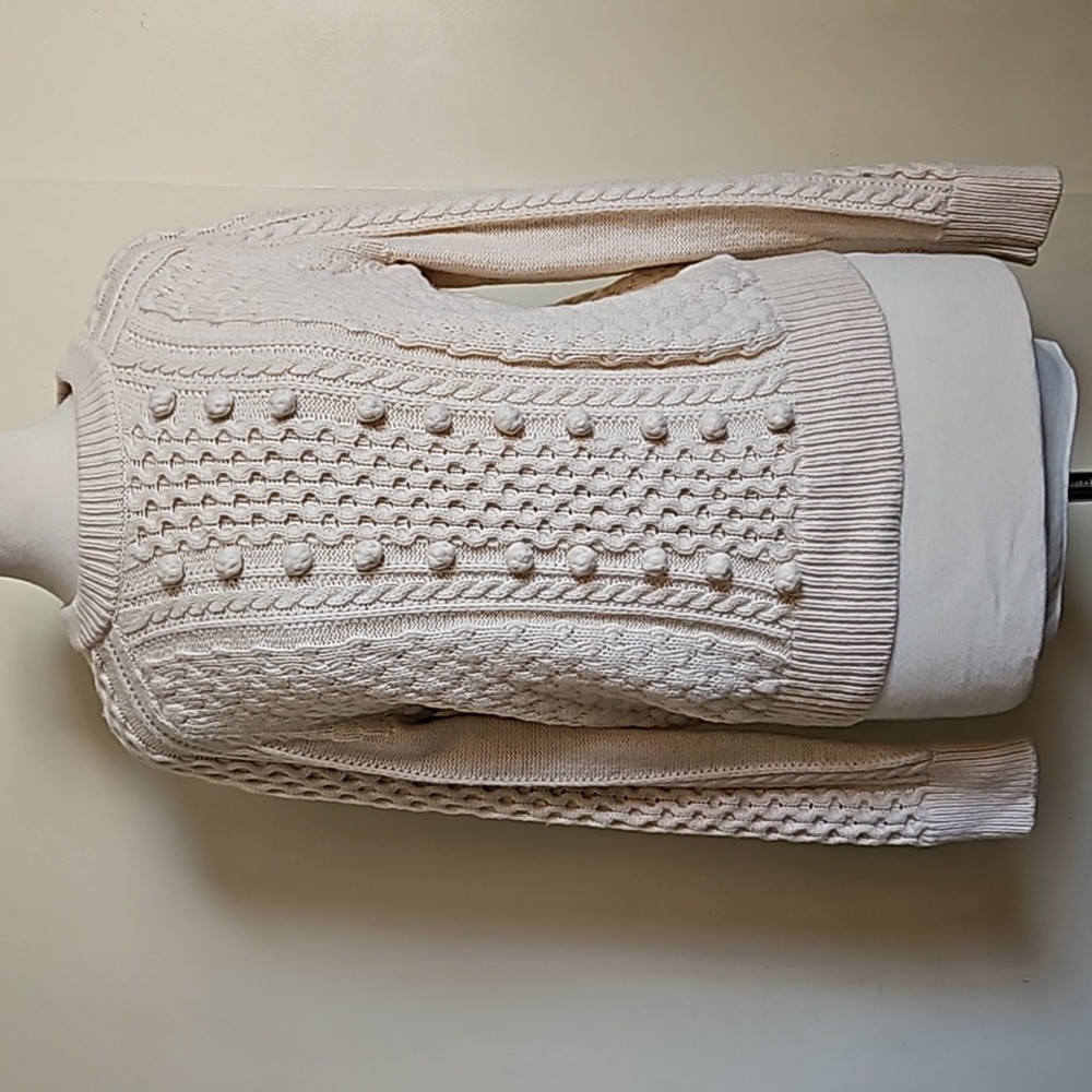 J.Crew Cream Lambswool Blend Sweater Popcorn Cable Knit Size Medium